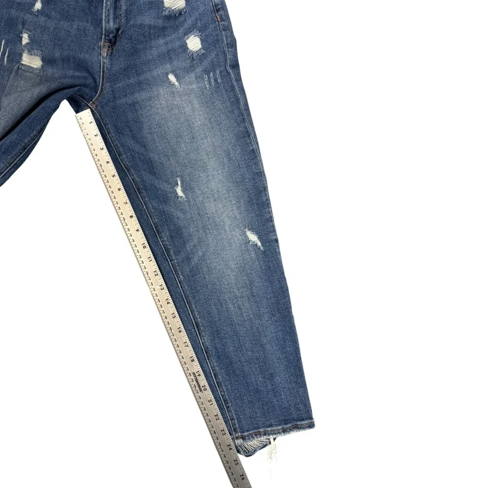 Risen Jeans Women 11/30 High Rise Distressed Skinny Ankle Raw Hem Stretch Blue